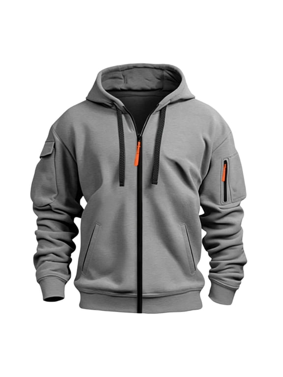 Men's Tactical Work Hoodie Polyester Blend Multi Pocket Utility Long Sleeve Sweatshirt Outdoor Casual Fall Winter Jacket Coat Top