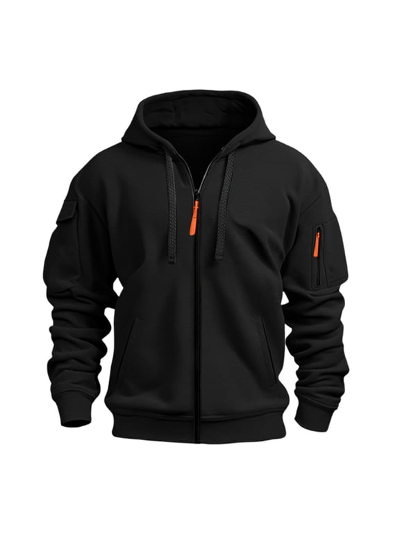 Men's Tactical Work Hoodie Polyester Blend Multi Pocket Utility Long Sleeve Sweatshirt Outdoor Casual Fall Winter Jacket Coat Top