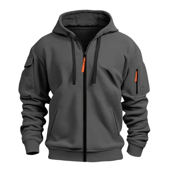 WIZUTIZ Men's Tactical Work Hoodie Polyester Blend Multi Pocket Utility Long Sleeve Sweatshirt Outdoor Casual Fall Winter Jacket Coat Top