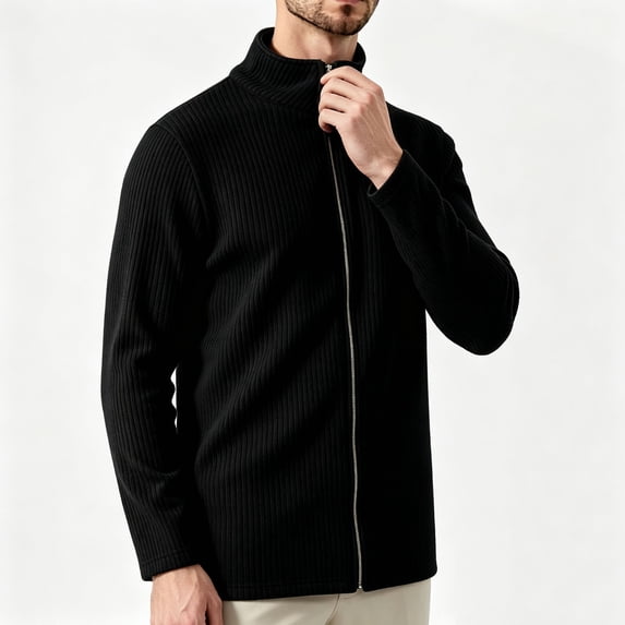 WIZUTIZ Men's Thermal Stand Collar Zip Up Sweatshirt Soft Fleece Lined Relaxed Fit Casual Winter Top