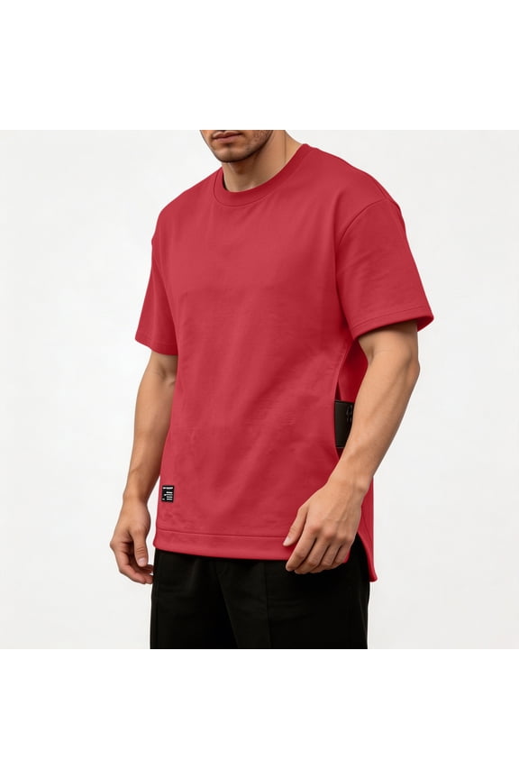 Men's Utility Tee Solid Color Loose Fit Crewneck Short Sleeve Pullover Breathable Lightweight Summer Cargo Casual Top