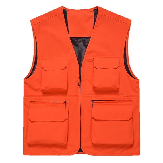 WIZUTIZ Men's Utility Vest Multi-Pocket Quick Dry Thin Stand Collar Full-Zip Sleeveless Breathable Outdoor Summer Tops Casual Work Vest