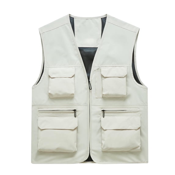 WIZUTIZ Men's Utility Vest Multi-Pocket Quick Dry Thin Stand Collar Full-Zip Sleeveless Breathable Outdoor Summer Tops Casual Work Vest