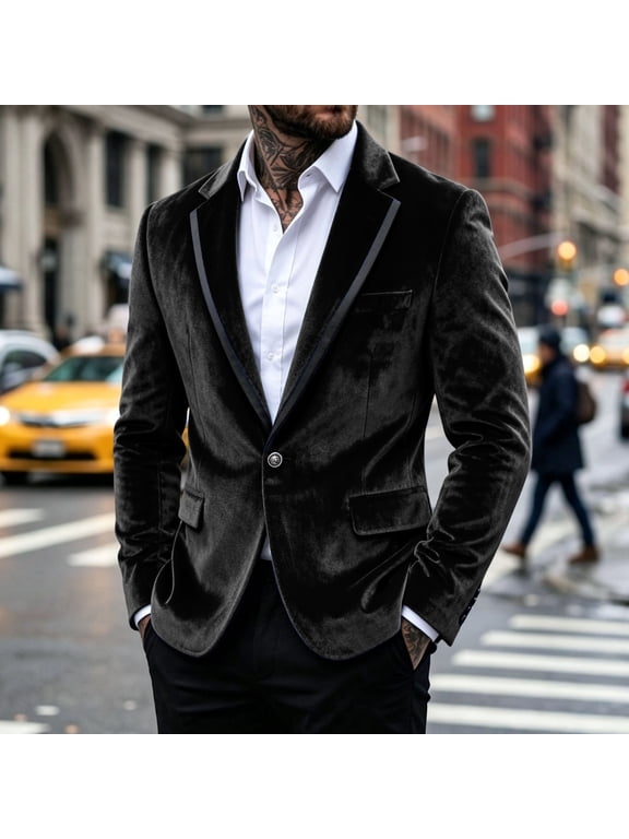 Men's Velvet Suit Jacket Single Breasted Formal Blazer with Pocket Luxury Party Dinner Coat for Events