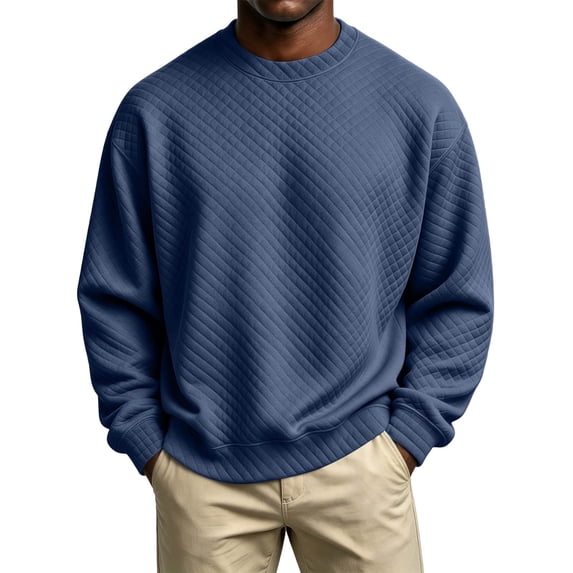 WIZUTIZ Men's Waffle Knit Crewneck Sweatshirt Drop Shoulder Oversized Long Sleeve Pullover Top For Fall Winter