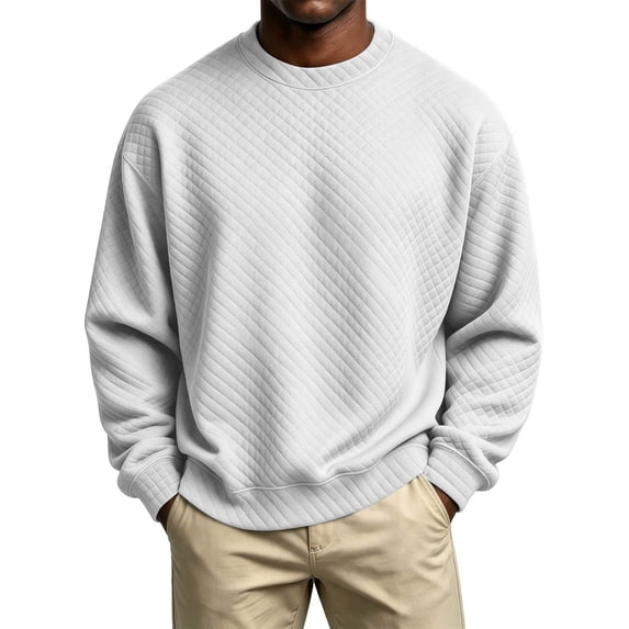 WIZUTIZ Men's Waffle Knit Crewneck Sweatshirt Drop Shoulder Oversized Long Sleeve Pullover Top For Fall Winter
