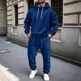 thumbnail image 1 of WIZUTIZ Men's Winter Set Solid Color Hooded Sweatshirt Long Sleeve Zippered Pocket Top Elastic Waist Cuffed Sweatpants Two-Piece Outfit Polyester for Outdoor Sports Daily Casual Mens Fashion, 1 of 8