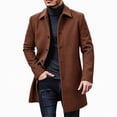 thumbnail image 1 of WIZUTIZ Men's Wool Blend Button Up Overcoat Lapel Collar Fall Winter Warm Mid Length Long Coat, 1 of 6