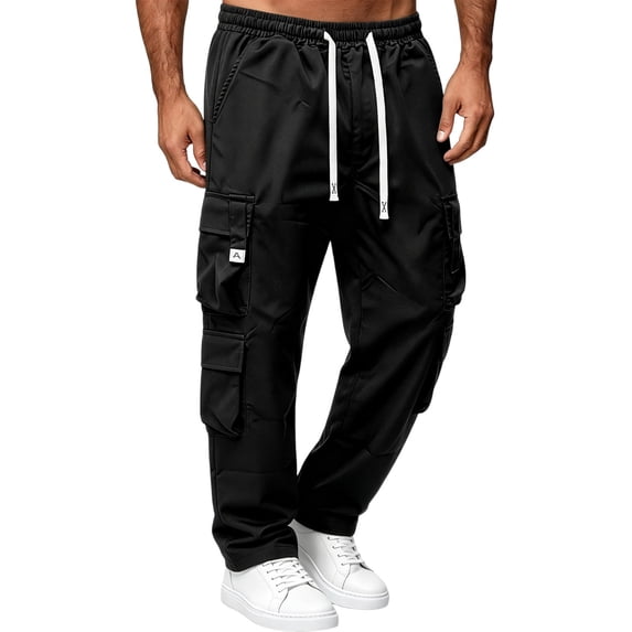 WIZUTIZ Men's Work Pants Thin Straight Leg Cargo Casual Trousers Multi-Pocket Wear-Resistant Polyester Relaxed Fit for Outdoor Labor Daily Commute Mens Fashion
