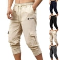 thumbnail image 1 of WIZUTIZ Mens 3/4 Pants Workout Jogger Yoga Capri Pants Drawstring Elastic Waist Pant with Multi Pockets for Running, 1 of 5