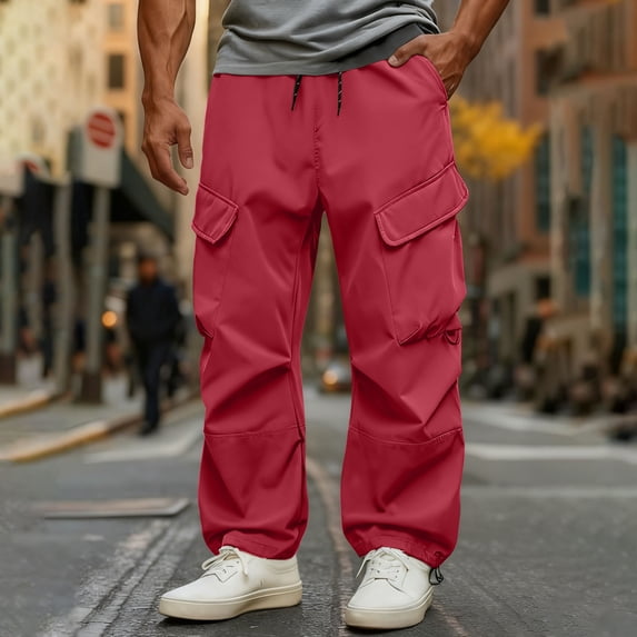WIZUTIZ Mens Baggy Cargo Pants Water Resistant Hiking Work Pants Outdoor Breathable Lightweight Pant with Multi Pockets