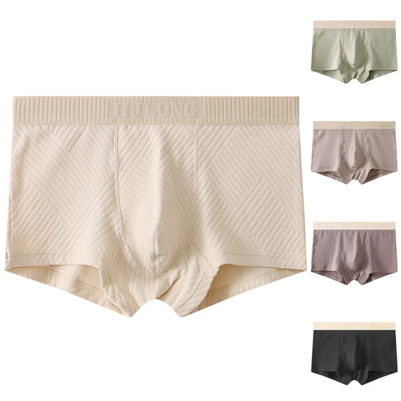 WIZUTIZ Mens Breathable Boxers Color Matching Stretch Seamless Comfort Underwear Cotton Mid Rise Shorts Soft Comfortable