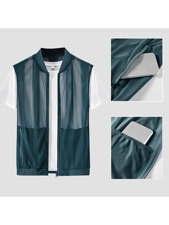 Mens Breathable Mesh Vest Lightweight Casual Work Fish Photo Travel