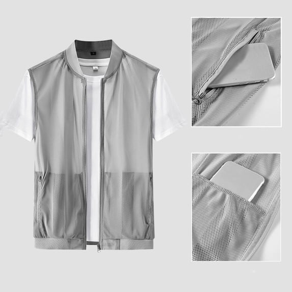 WIZUTIZ Mens Breathable Mesh Vest Lightweight Casual Work Fish Photo Travel