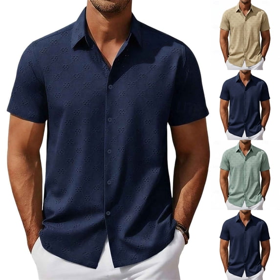 WIZUTIZ Mens Casual Button Down Shirt Short Sleeve Summer Shirt for Beach Vacation Resort Wear