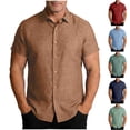 thumbnail image 1 of WIZUTIZ Mens Casual Linen Shirts Short Sleeve Button Down Shirt Solid Summer Beach Vacation Shirt Dress Shirt, 1 of 5