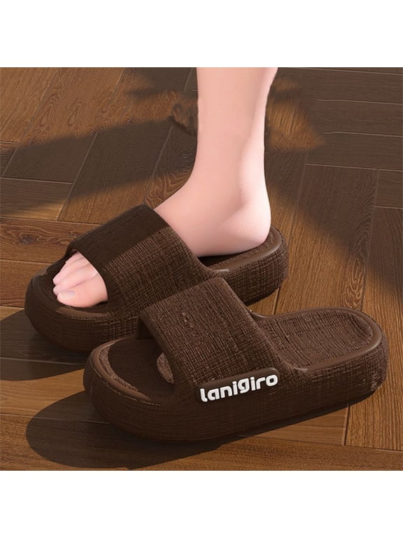 Mens Casual Thick Sole Slippers Side Letter Design Indoor Outdoor Home Bathroom Comfortable Eva