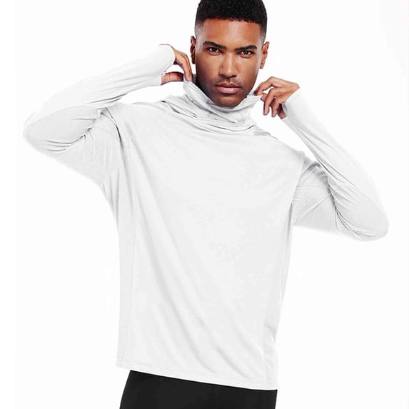 WIZUTIZ Mens Compression Sun Shirts Hoodie with Mask Long Sleeve Running Base Layer Top Outdoor Fishing Sports Undershirts