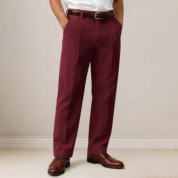 WIZUTIZ Mens Corduroy Pants Pleated Front Dress Pant Casual Business Work Trousers with Pocket Regular