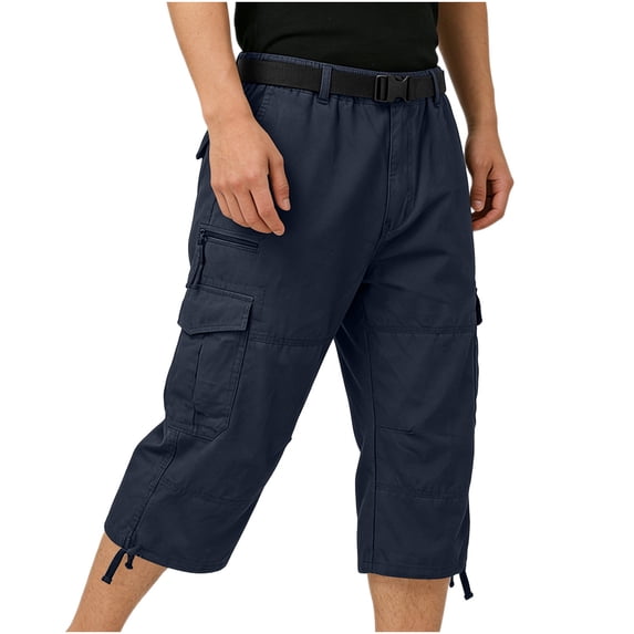 WIZUTIZ Mens Cotton Cargo Capri Shorts, Button-Zipper Closure, Casual Straight Fit Work Hiking Trousers with Multi-Pockets