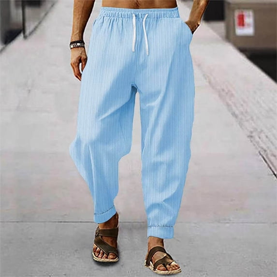 WIZUTIZ Mens Cotton Linen Pants Solid Textured Harem Pants Casual Lightweight Breathable Loose Beach Trousers Summer Spring