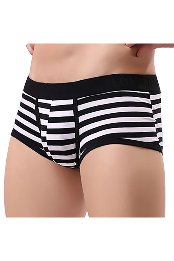 Mens Cotton Stripe Casual Boxer Briefs, Elastic Waistband Sexy Bulge Enhancing Adjustable Multiway Underwear