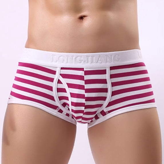 WIZUTIZ Mens Cotton Stripe Casual Boxer Briefs, Elastic Waistband Sexy Bulge Enhancing Adjustable Multiway Underwear