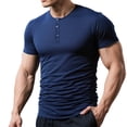 thumbnail image 1 of WIZUTIZ Mens Henley Shirts Stretch Ribbed Short Sleeve Shirt Quarter Button Shirts Slim Fit Muscle Shirt Athletic Running Tee, 1 of 5