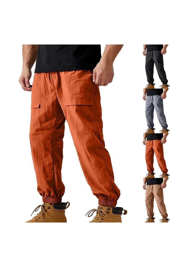 Mens Jogger Cargo Pants Elastic Drawstring Waist Baggy Sweatpants Lightweight Waterproof Techwear Pants with Pocket