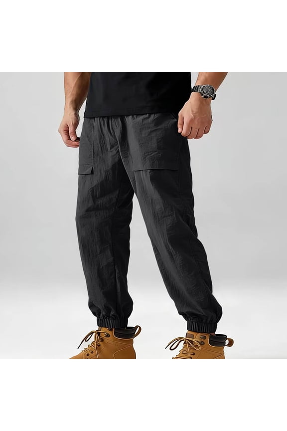 Mens Jogger Cargo Pants Elastic Drawstring Waist Baggy Sweatpants Lightweight Waterproof Techwear Pants with Pocket