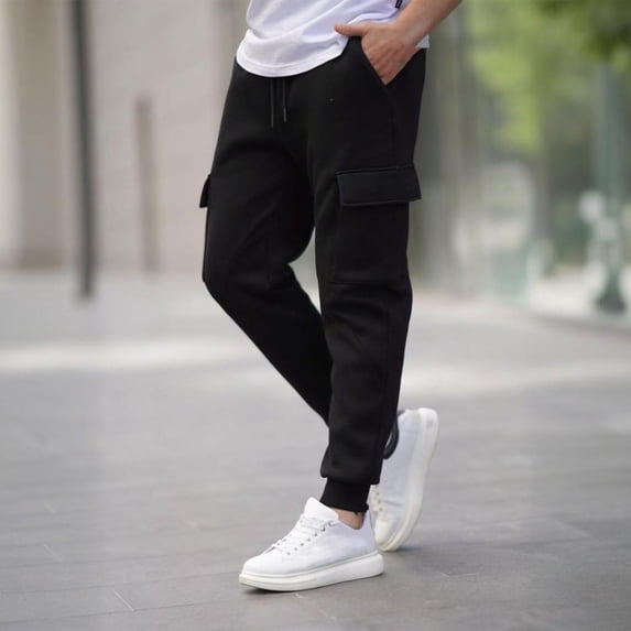 WIZUTIZ Mens Jogger Sweatpants Winter Warm Fleece Lined Cargo Sweatpants Loose Casual Comfy Heavyweight Joggers with Pockets