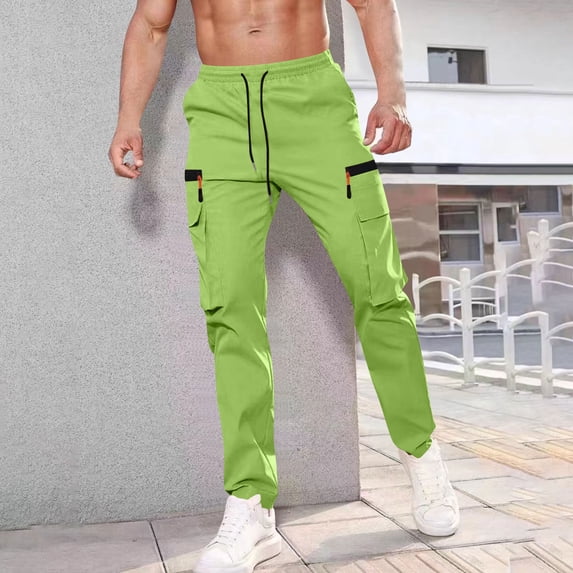 WIZUTIZ Mens Joggers Cargo Pants Quick Dry Casual Lightweight Athletic Trousers Workout Hiking Sweatpants with Zipper Pockets