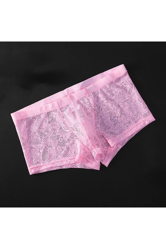 Mens Lace Boxer Briefs Underwear Bulge Pouch Lingerie Sheer Bikini See Through Shorts Underpanties