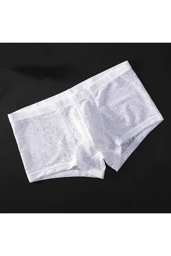 Mens Lace Boxer Briefs Underwear Bulge Pouch Lingerie Sheer Bikini See Through Shorts Underpanties