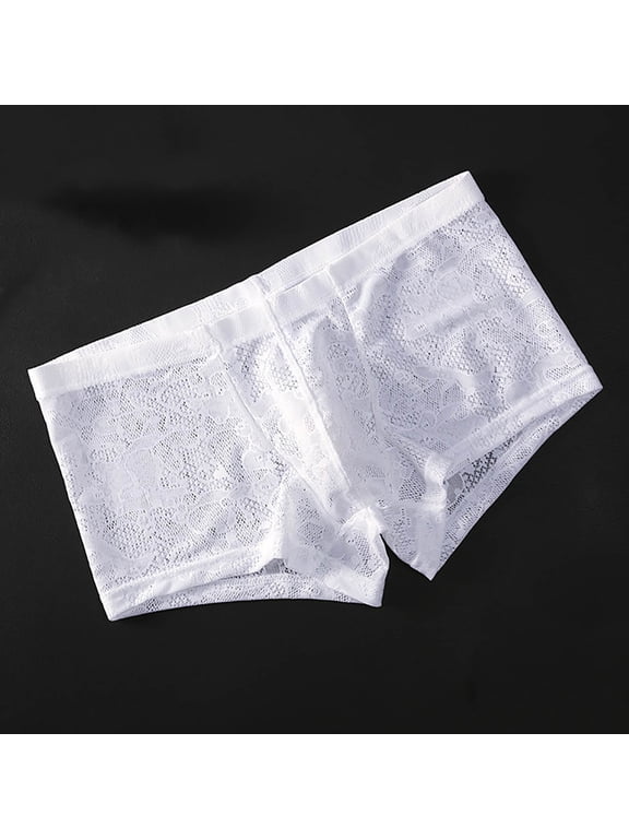 Mens Lace Boxer Briefs Underwear Bulge Pouch Lingerie Sheer Bikini See Through Shorts Underpanties