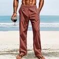 thumbnail image 1 of WIZUTIZ Mens Linen Pants Breathable Slacks with Elastic Waist and Drawstring Lightweight Pant Summer Beach Trousers, 1 of 5