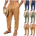 thumbnail image 1 of WIZUTIZ Mens Linen Pants Elastic Waist Drawstring Loose Casual Beach Pants Outdoor Sports Breathable Joggers with Pockets, 1 of 5