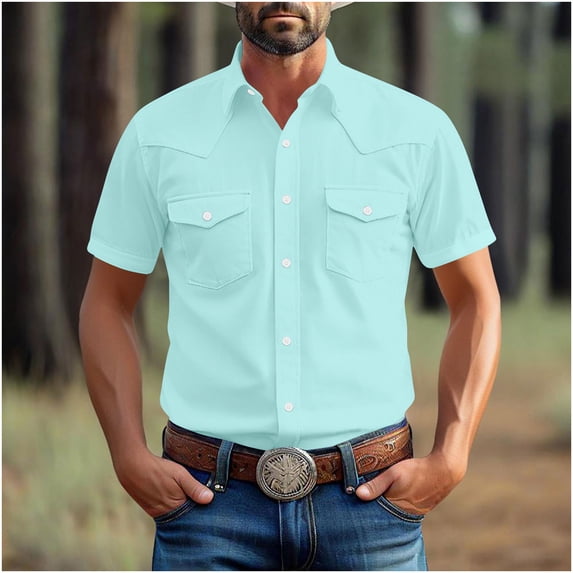 WIZUTIZ Mens Linen Shirts Cotton Short Sleeve Button Down Collared Shirt Casual Summer Beach Lightweight Tops with Pockets