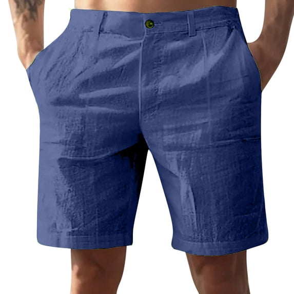 WIZUTIZ Mens Linen Shorts Elastic Waist Shorts Casual Summer Lightweight Cotton Linen Pants with Pockets