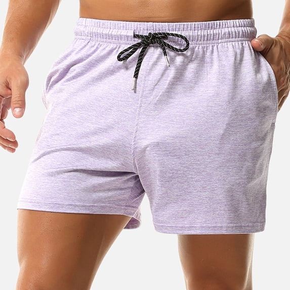 WIZUTIZ Men's Athletic Shorts Solid Color 4 Inch Inseam Quick-Dry Workout Running Lounge Bottoms with Pockets Elastic Waist Lightweight Polyester for Summer Outdoor Daily Gym Mens Fashion