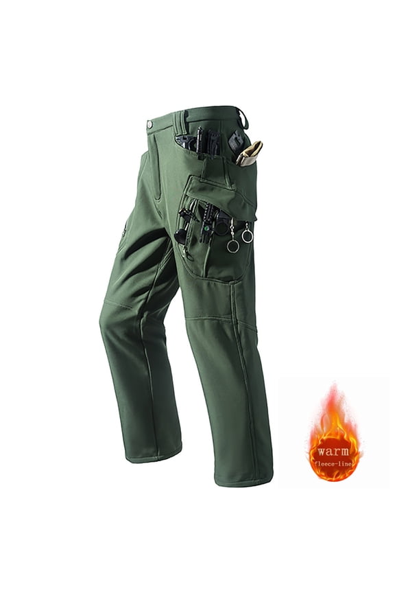Mens Pants Fleece Lined Thermal Cargo Pants Ripstop Water Resistant Outdoor Work Hiking Pant with Pockets
