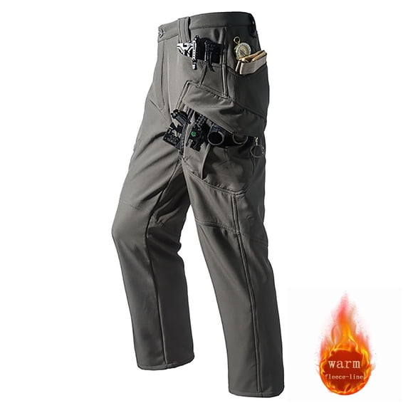 WIZUTIZ Mens Pants Fleece Lined Thermal Cargo Pants Ripstop Water Resistant Outdoor Work Hiking Pant with Pockets