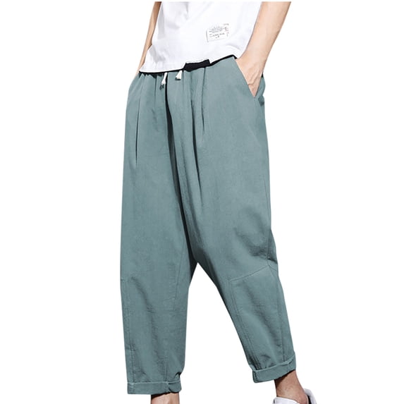 WIZUTIZ Mens Pants, Men's Casual Pants Versatile Cotton Linen Loose Linen Pants Trendy Straight Leg Pants Tax Free Weekend