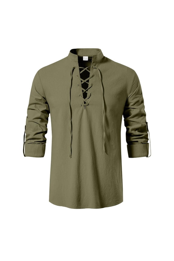 Mens Shirts Lace-Up Renaissance Shirt Viking Medieval Long Sleeve Costume Retro Style Tunic Top