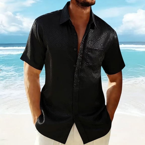 WIZUTIZ Mens Shirts Solid Solid Short Sleeve Casual Shirts Button Down Shirt Beach Summer Wedding Vacation Shirt for Men