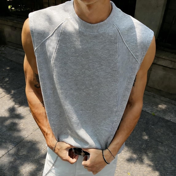 WIZUTIZ Mens Sleeveless Tank Tops Workout Cut Off Shirt Athletic Muscle Gym T Shirts Solid Color Tees Summer Beach Outfits