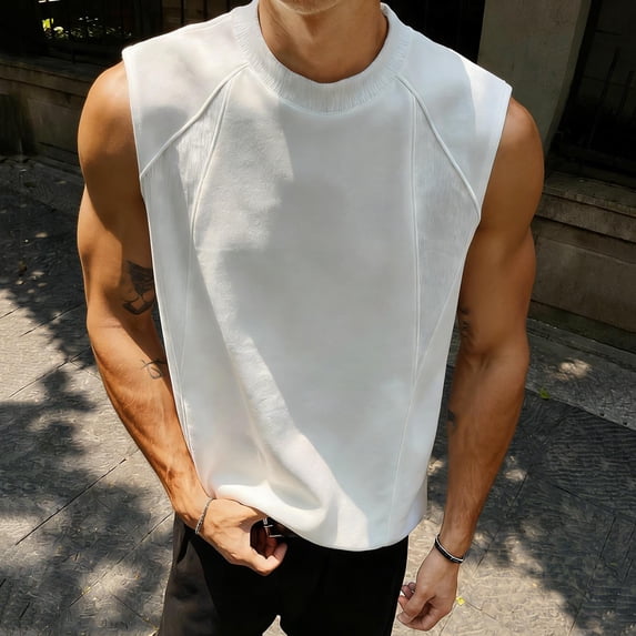 WIZUTIZ Mens Sleeveless Tank Tops Workout Cut Off Shirt Athletic Muscle Gym T Shirts Solid Color Tees Summer Beach Outfits