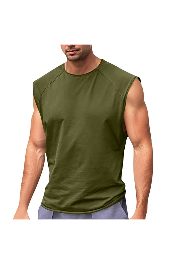 Mens Solid Color Tank Top Casual Fitness Sport Permeability Round Neck Tank Summer Tops Sleeveless Shirts