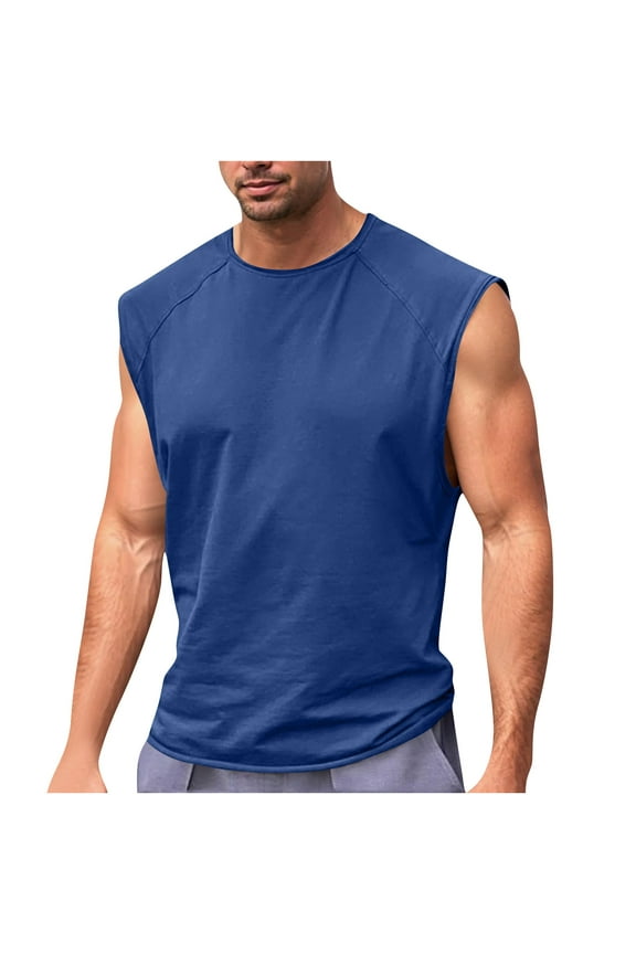 Mens Solid Color Tank Top Casual Fitness Sport Permeability Round Neck Tank Summer Tops Sleeveless Shirts