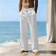 thumbnail image 1 of WIZUTIZ Mens Straight Leg Linen Pants, Striped Loose Elastic Drawstring Waist Summer Lightweight Lounge Beach Trousers, 1 of 5
